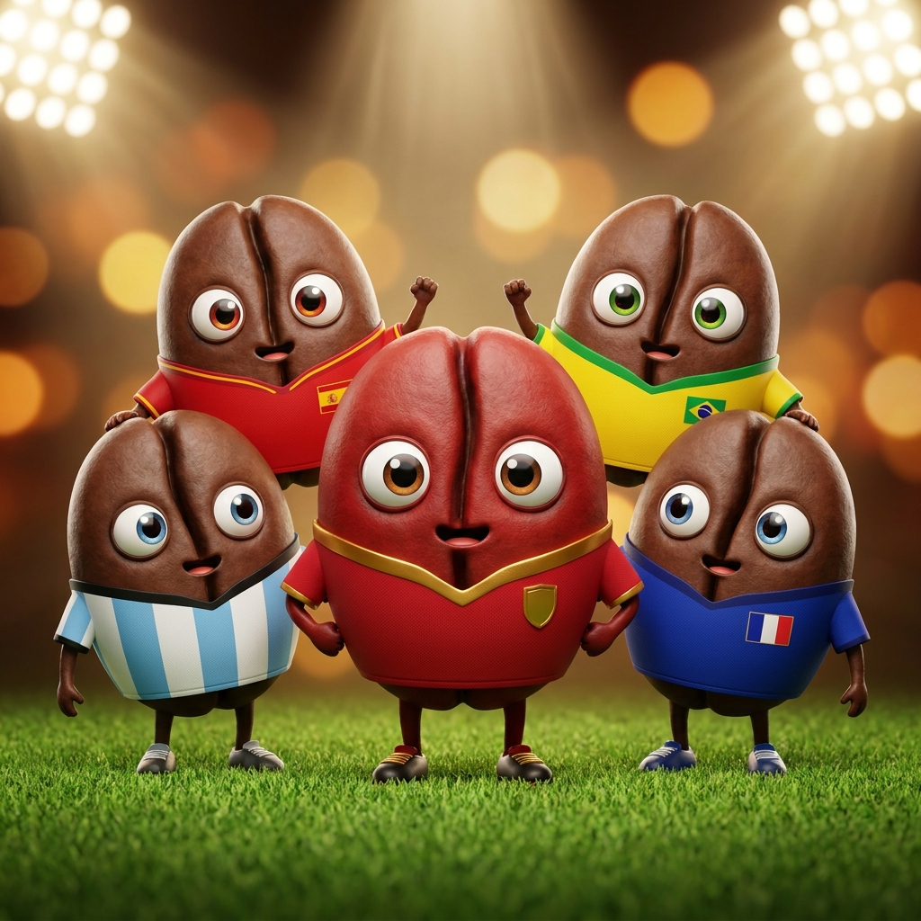 Los granos de Café Raizal posando como una selección, listos para la copa
