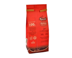 Parte de atras del paquete de Cafe raizal de 250gr molido